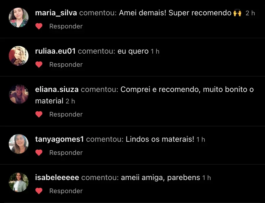 Comentários recomendando o material