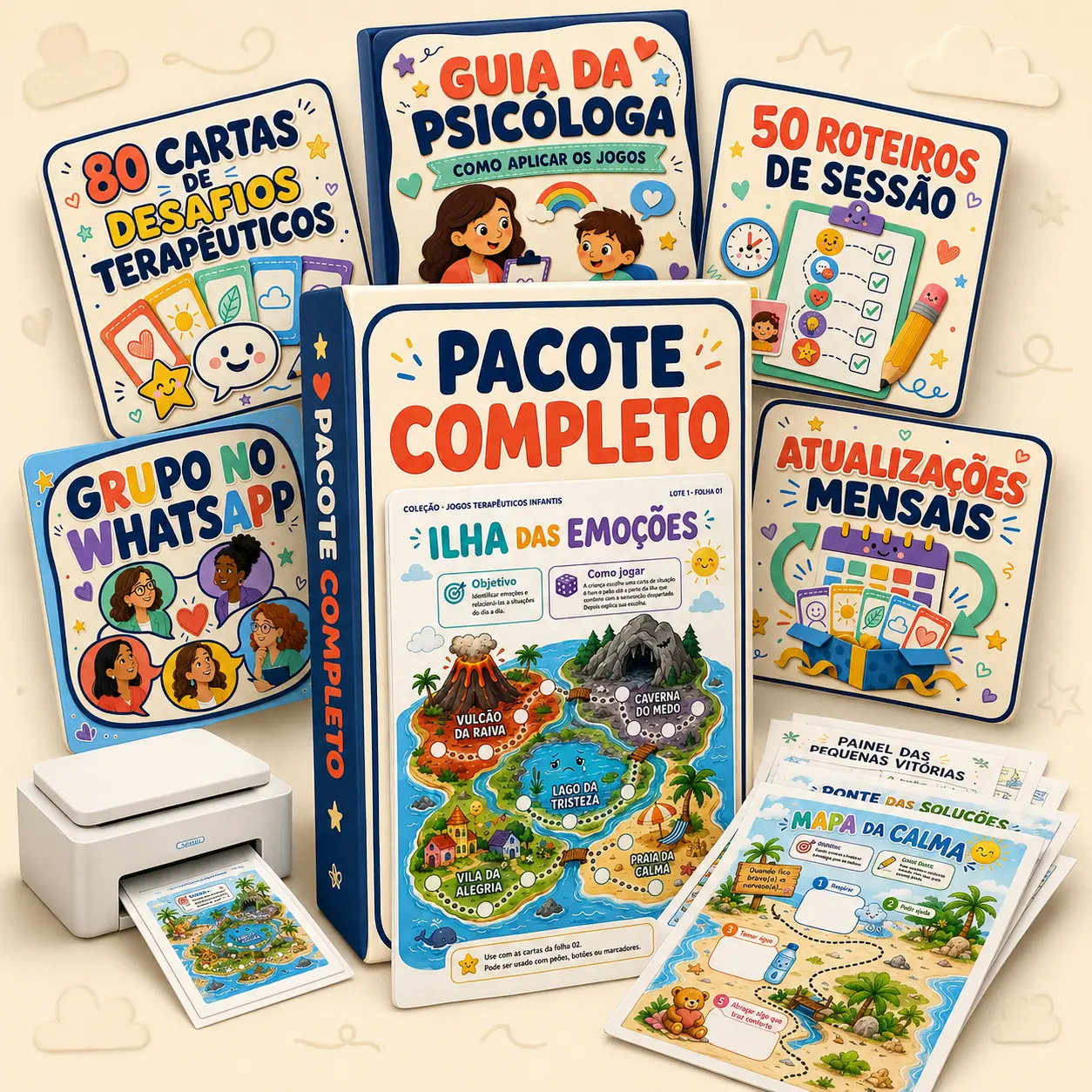 Mockup do pacote completo com os jogos e os cinco bônus